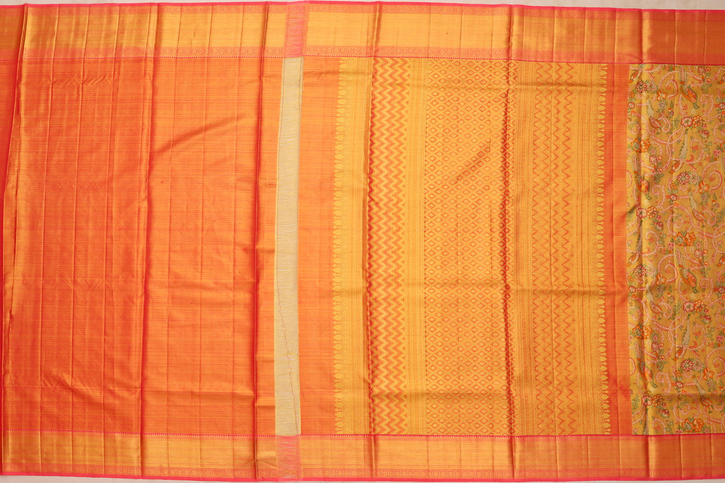 Kanchipuram Silk Tissue Jaal Gold Saree