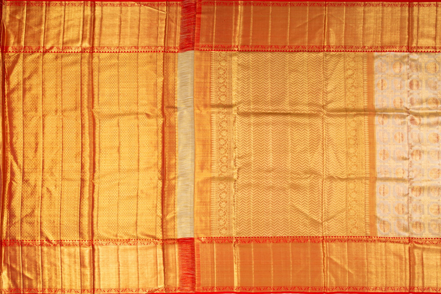 Kanchipuram Silk Tissue Checks And Butta Gold Saree