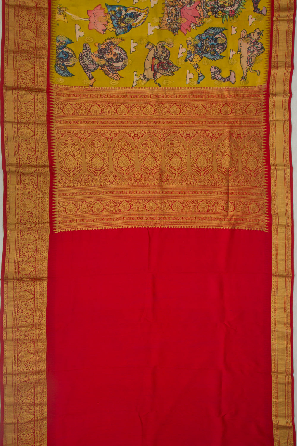 Kanchipuram Silk Kalamkari Pastel Green Saree