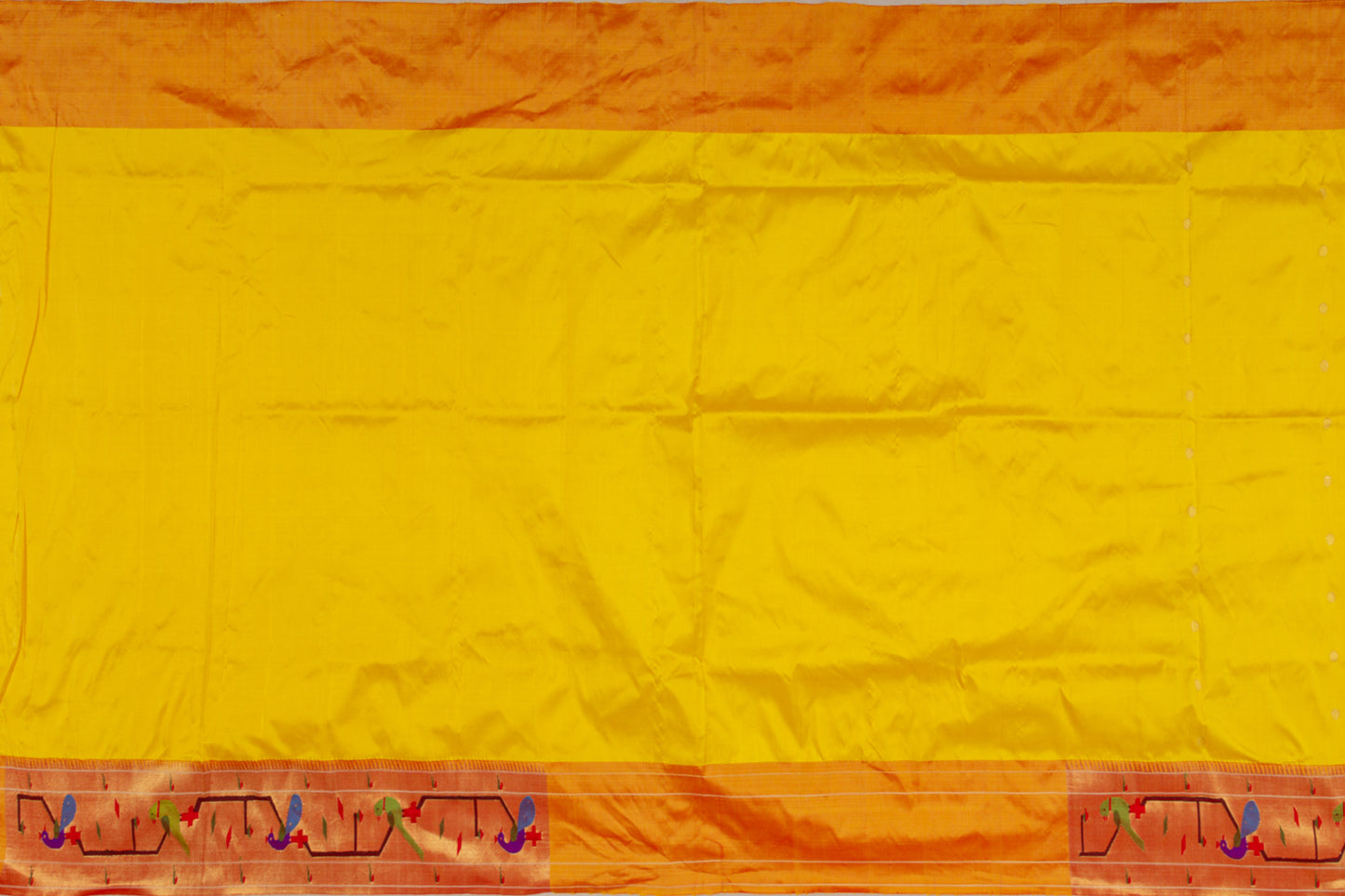Paithani Silk Butta Yellow Saree With Akruthi Border