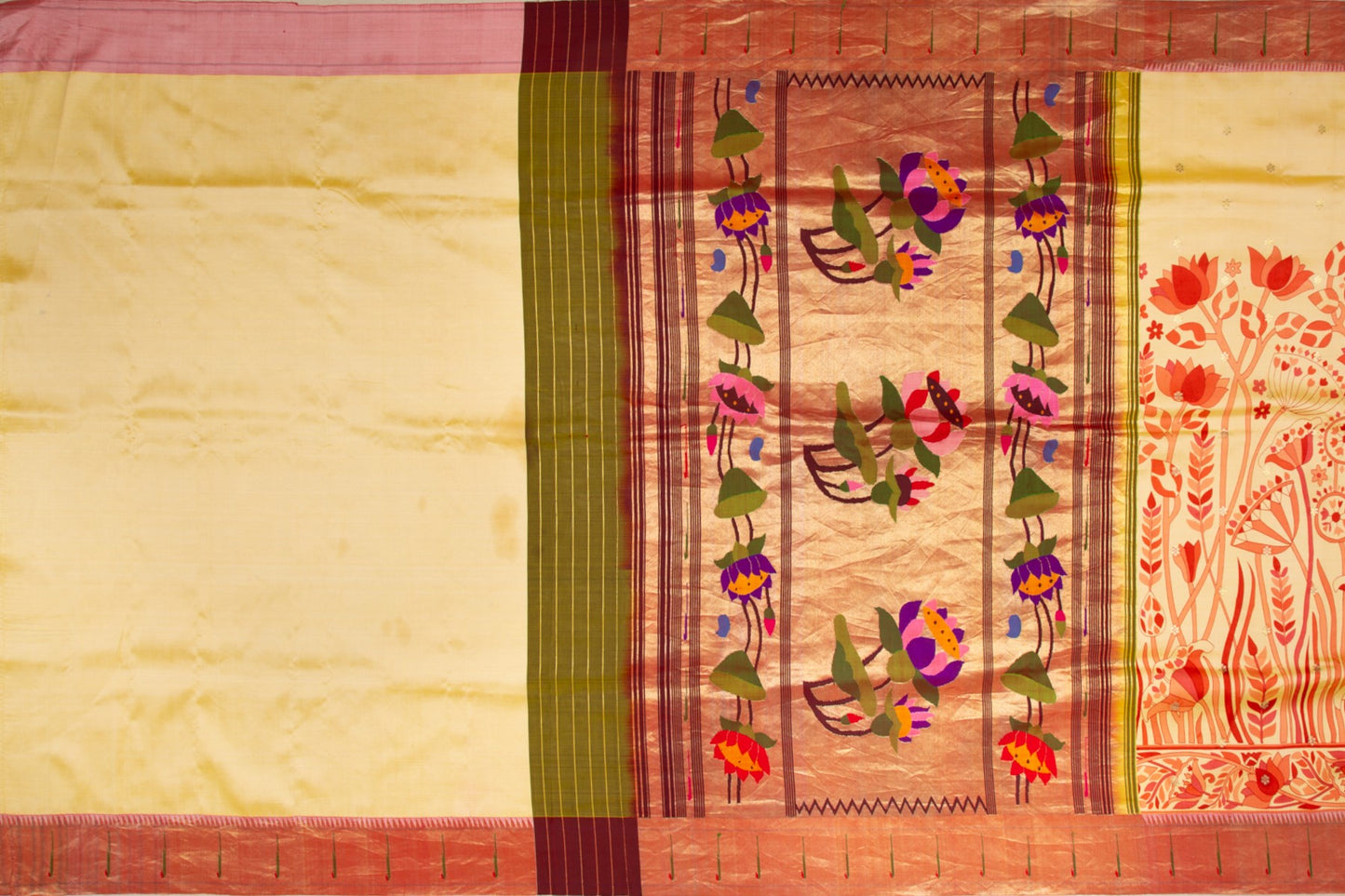 Paithani Silk Printed Yellow Saree With Muniya Border