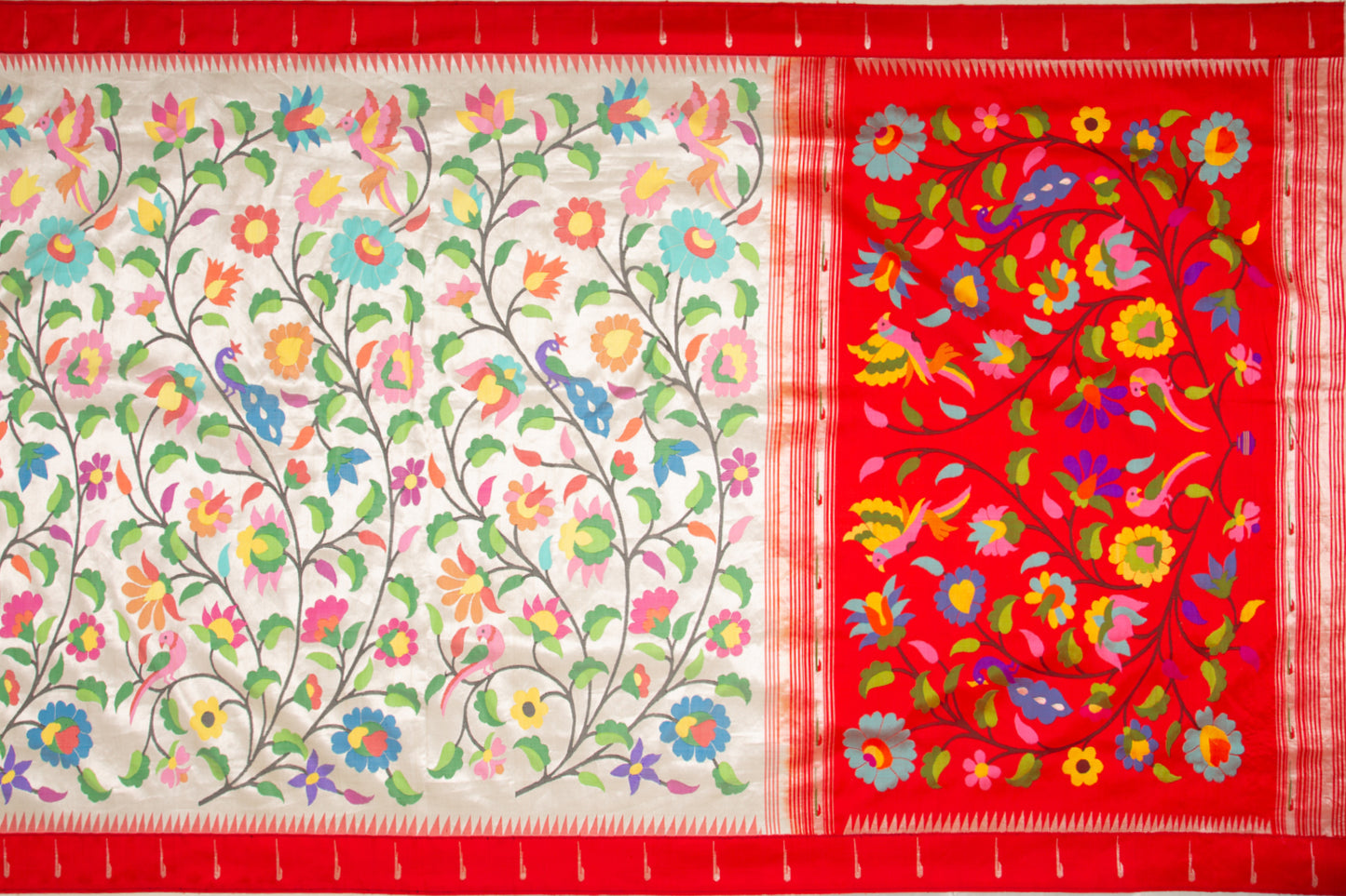 Paithani Silk Tissue All Over Jaal Silver Saree