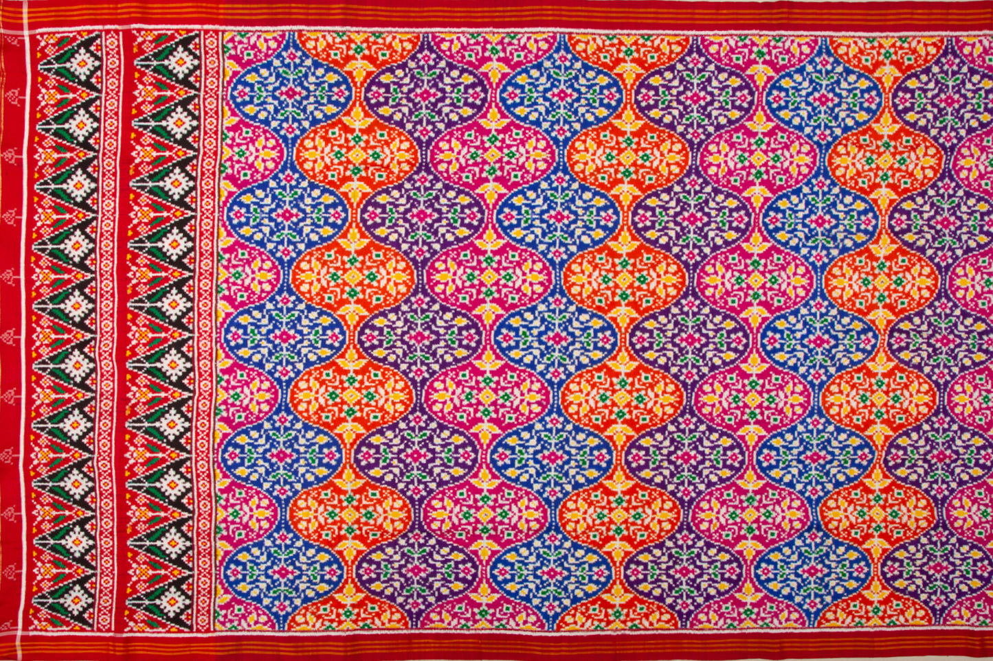 Patan Patola Silk Double Ikat Phool Bhat Multi Color Saree