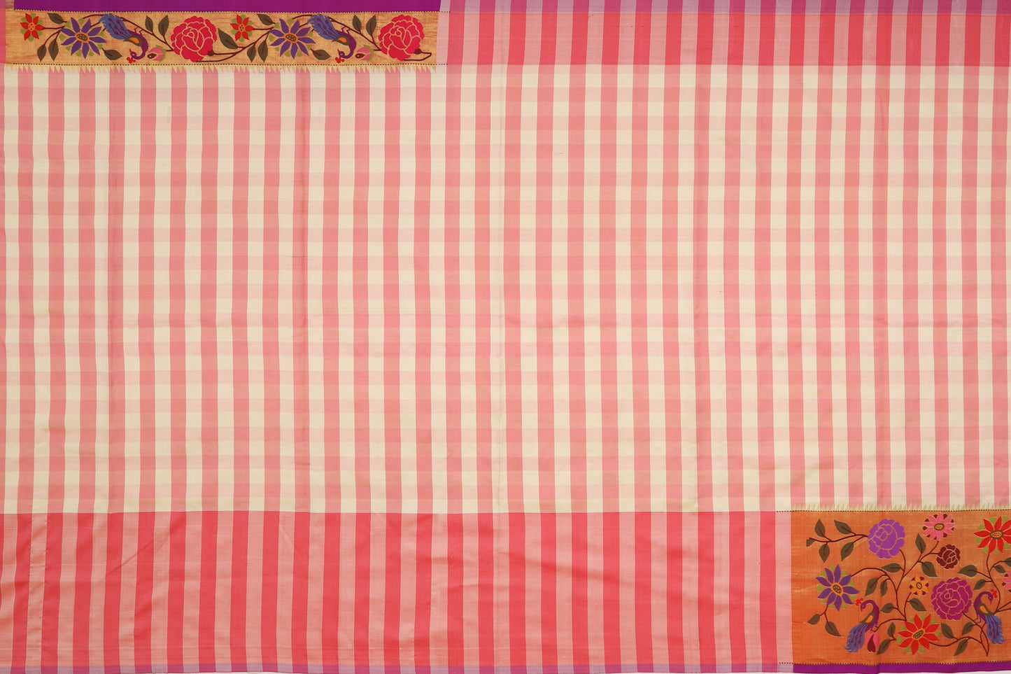 Paithani Silk Checks Pink Saree