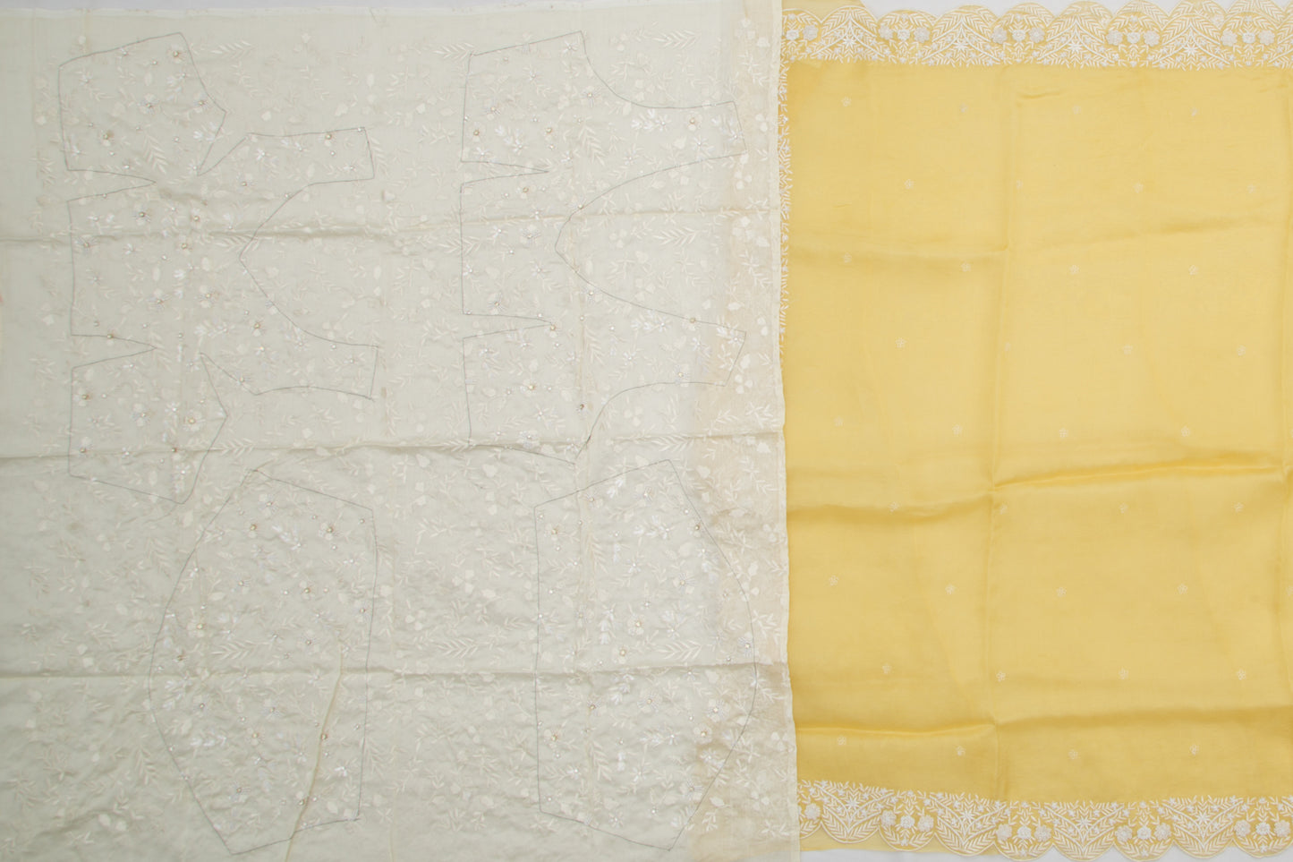 Organza Butta Yellow Saree With Scallop Border