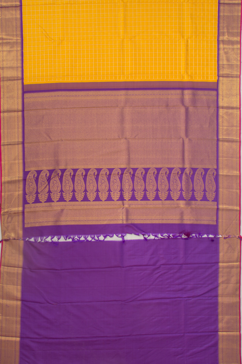 Kanchipuram Silk Checks And Butta Yellow Saree - DM