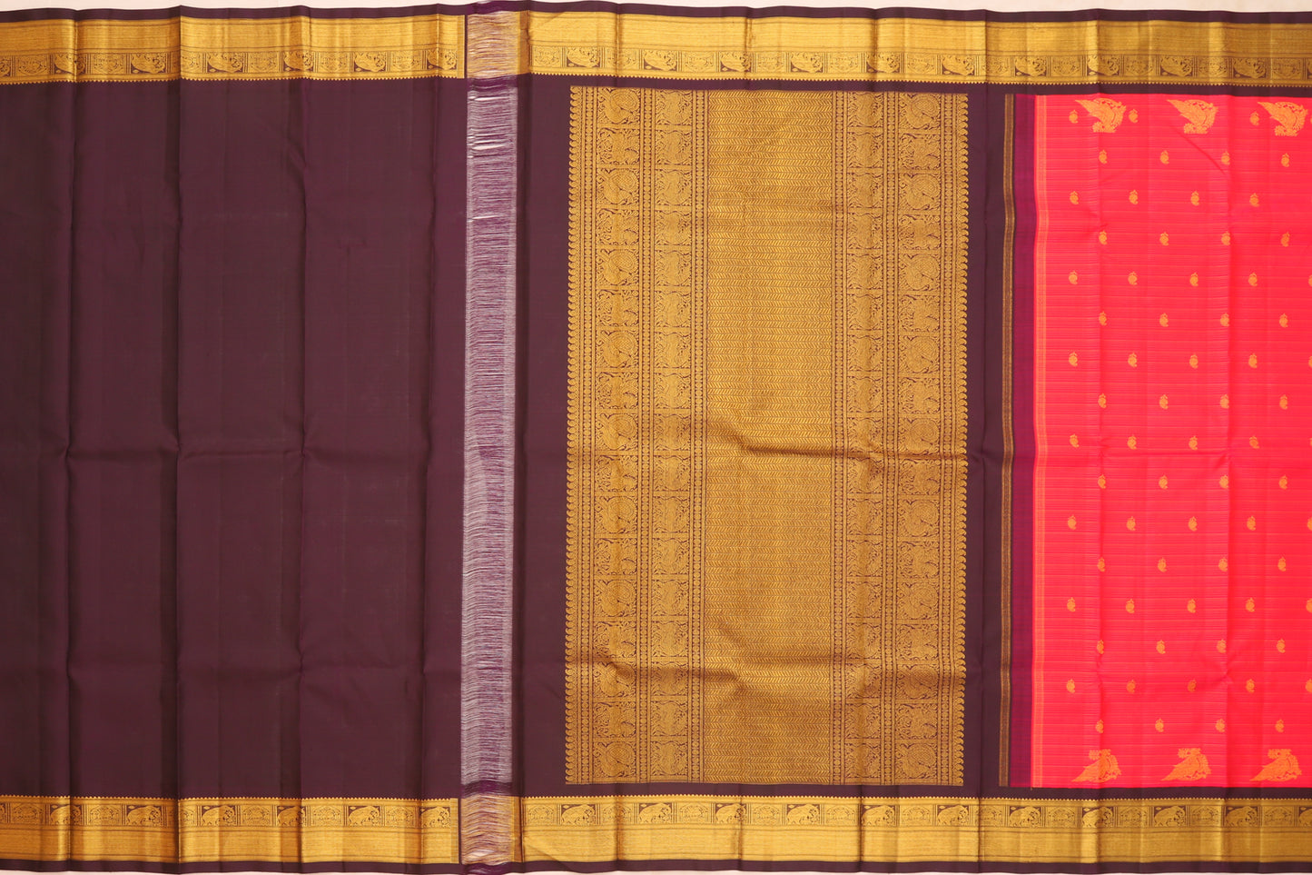 Kanchipuram Silk Oosi Lines Pink Saree