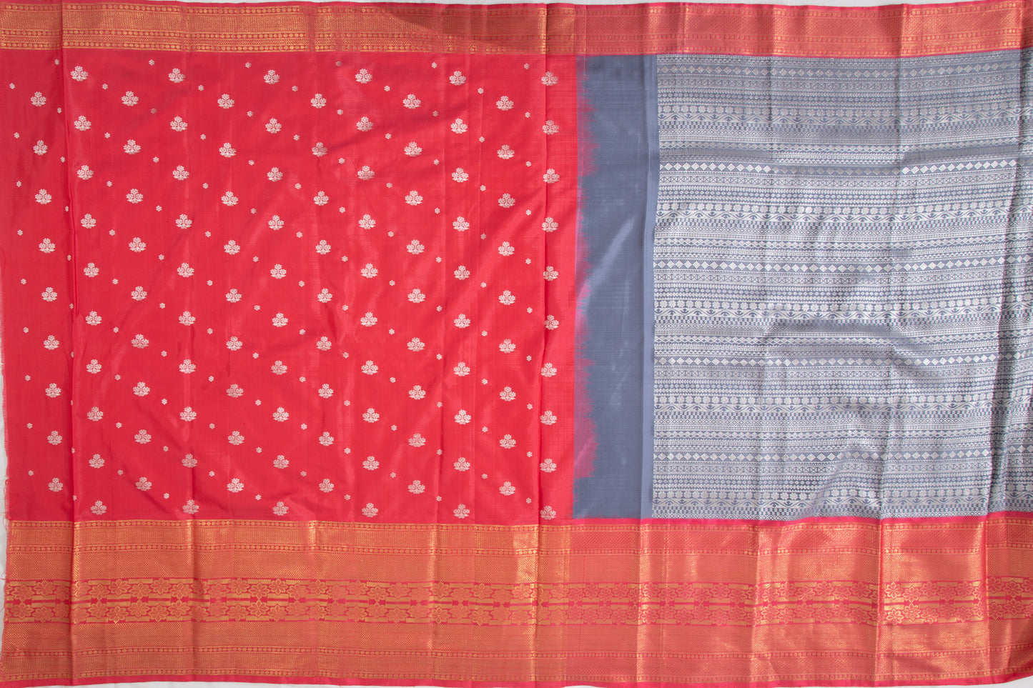 Kanchipuram Silk Twill Brocade Grey Saree