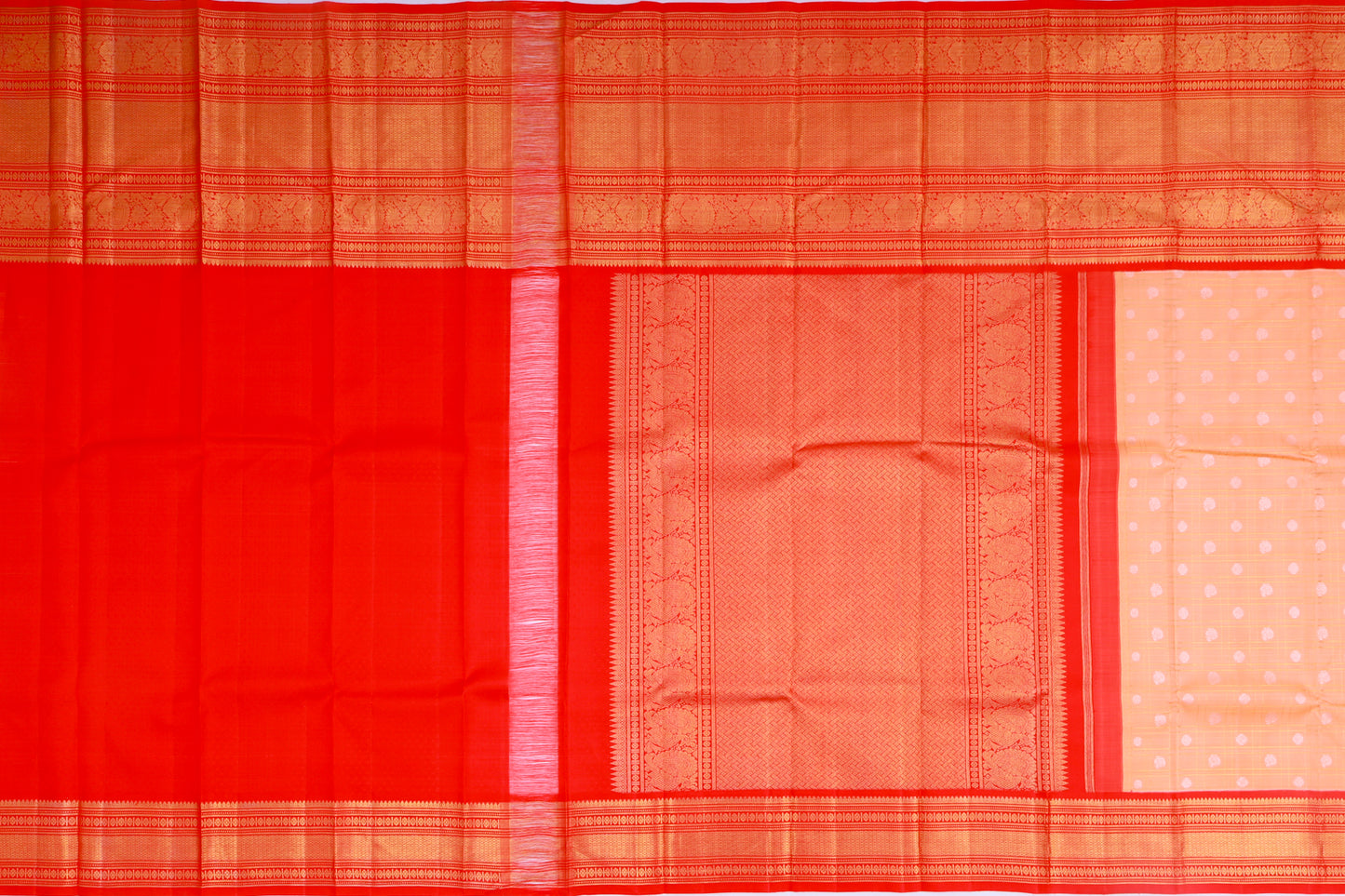 Kanchipuram Silk Checks And Butta Pastel Orange Saree