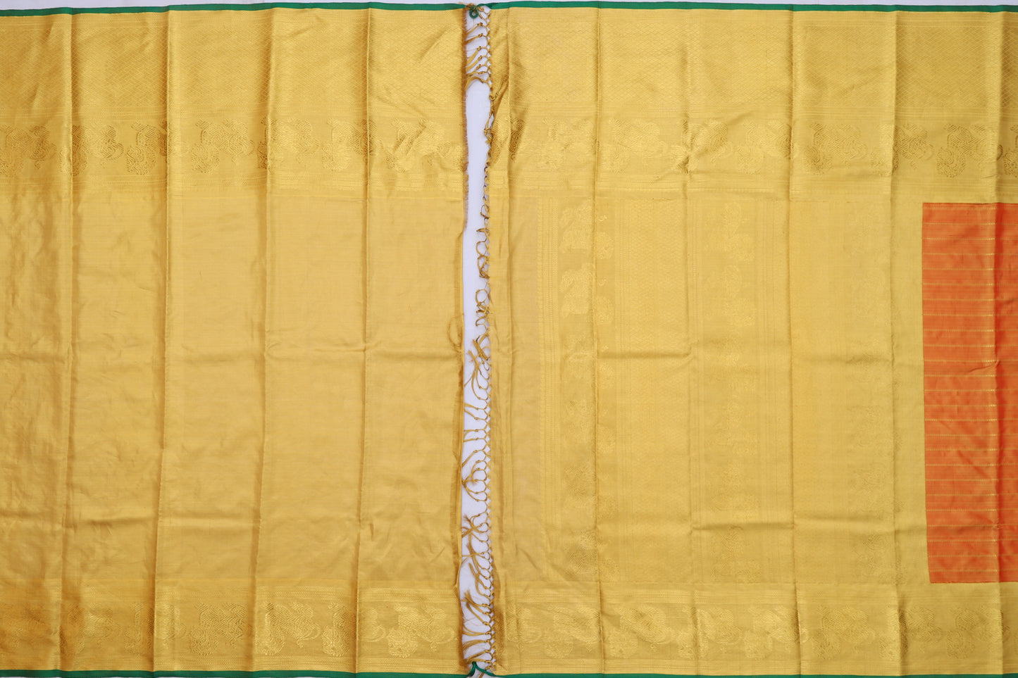 Kanchipuram Silk Tissue Horizontal Lines Orange Saree