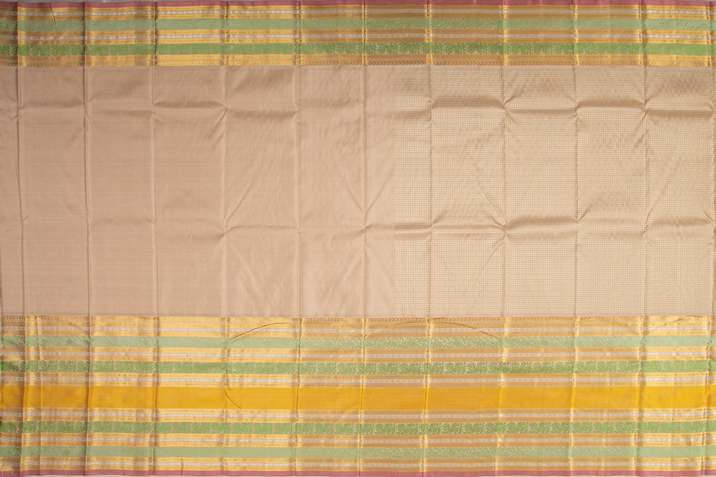 Kanchipuram Silk Checks And Butta Cream Saree