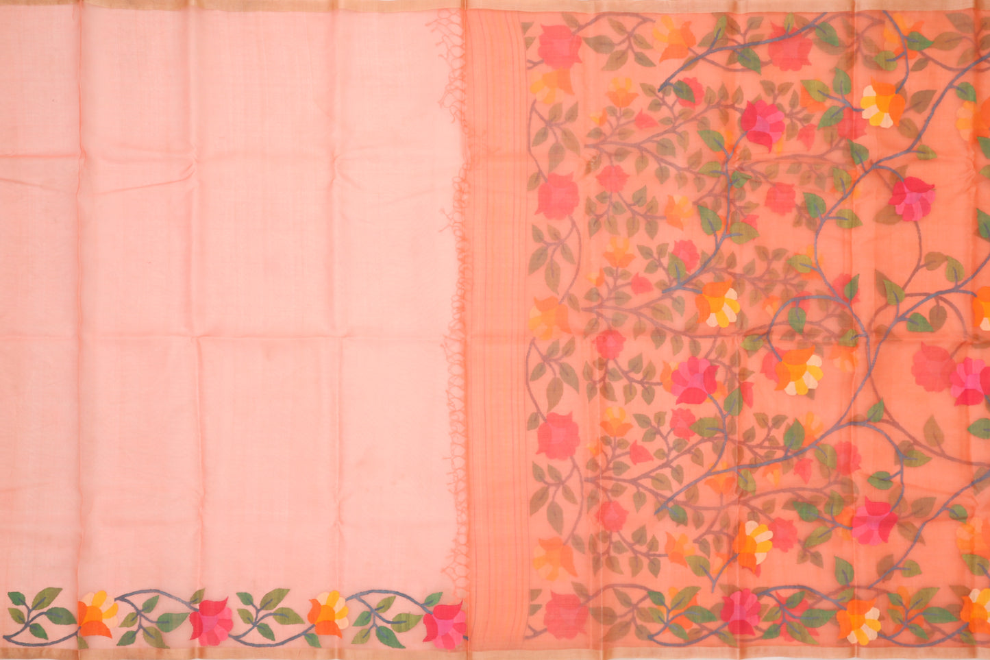 Dhakai Kora Organza Jamdani Jaal Peach Saree
