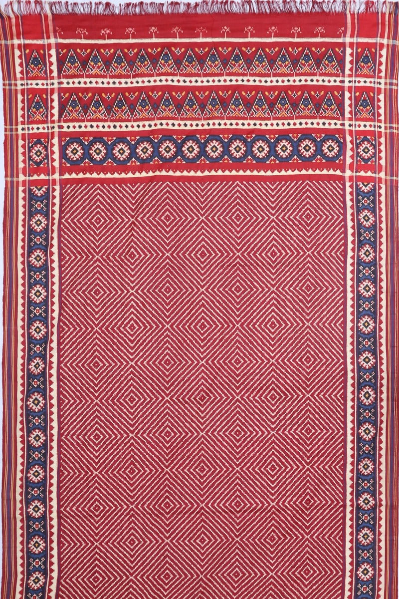 Patan Patola Silk Ikat Dark Maroon Saree