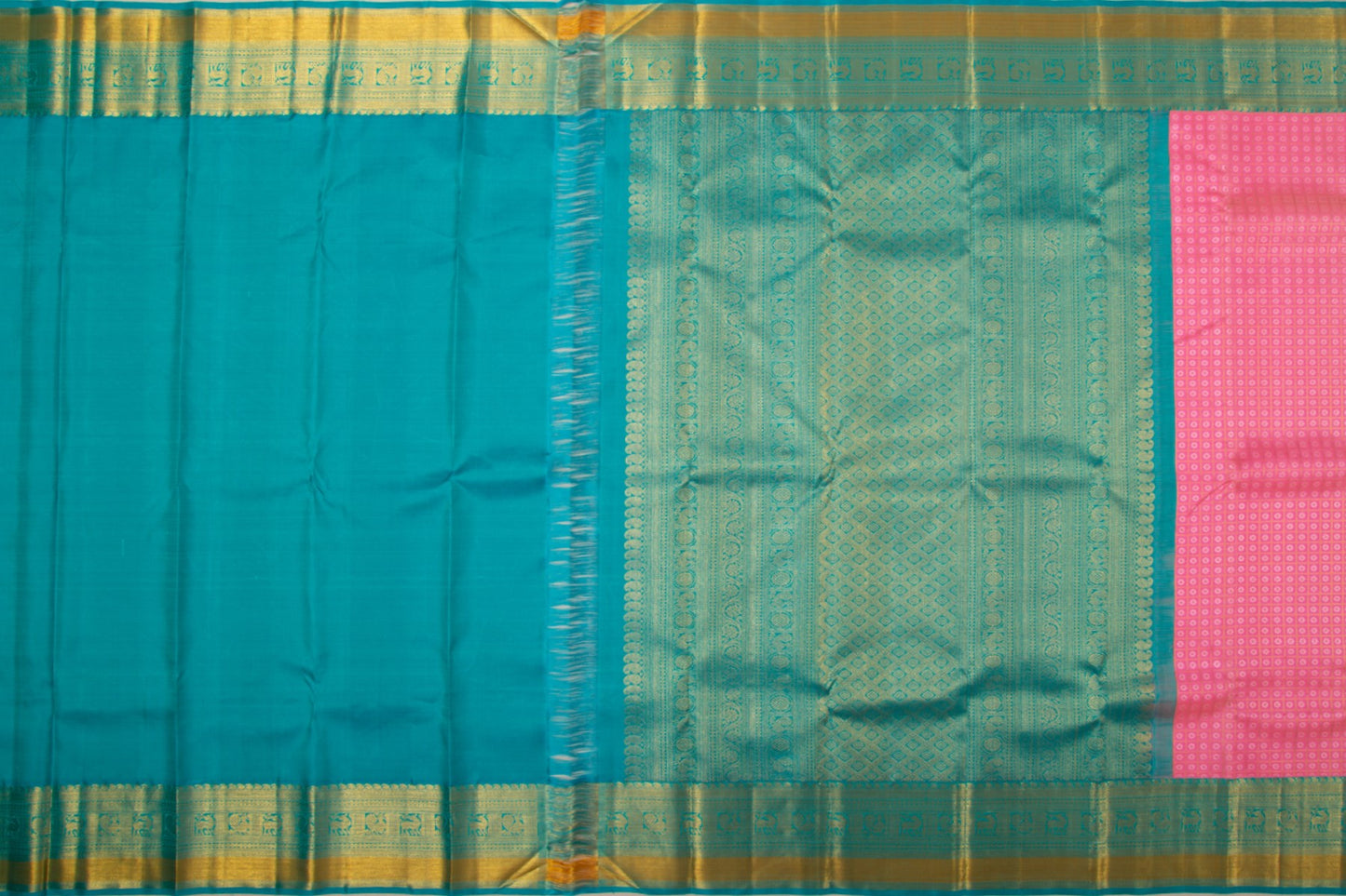 Kanchipuram Silk Checks And Butta Pink Saree