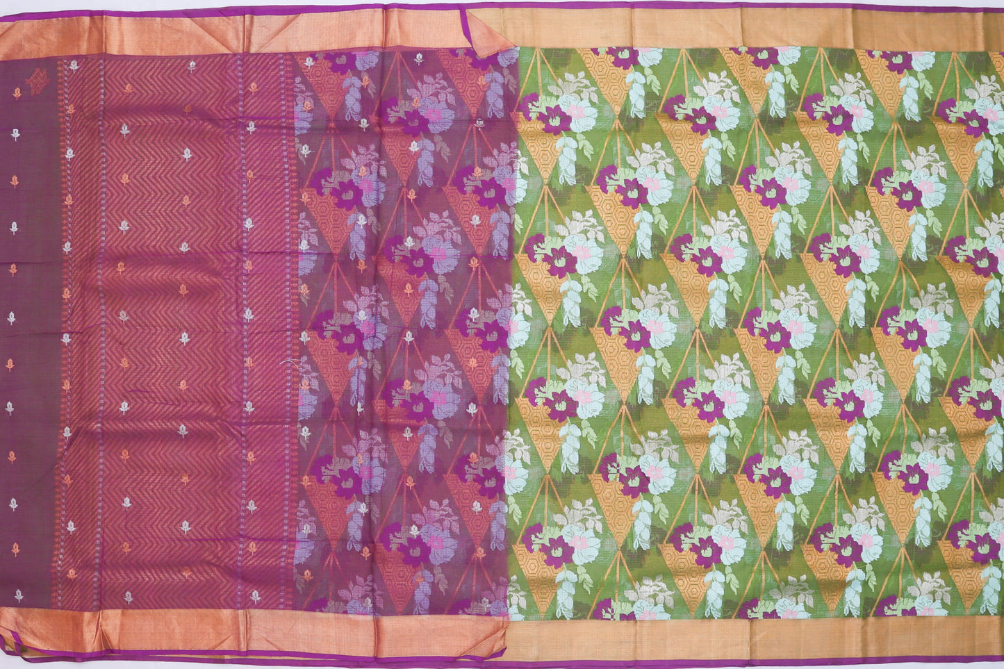 Kota Silk Jamdani Green Saree