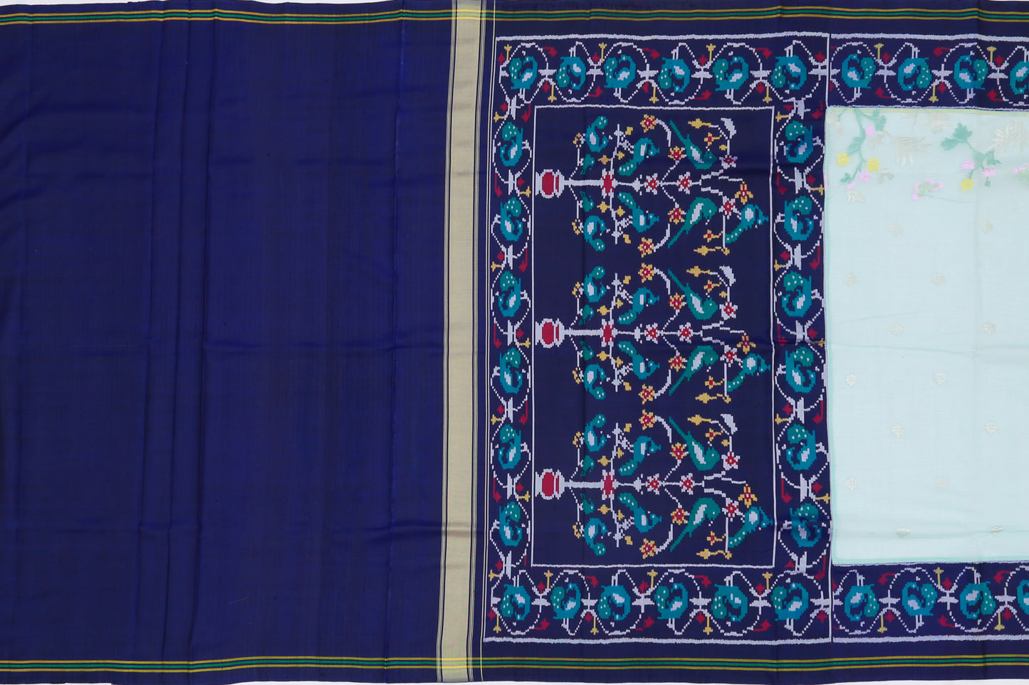 Kota Silk Butta Blue Saree With Attached Ikat Border