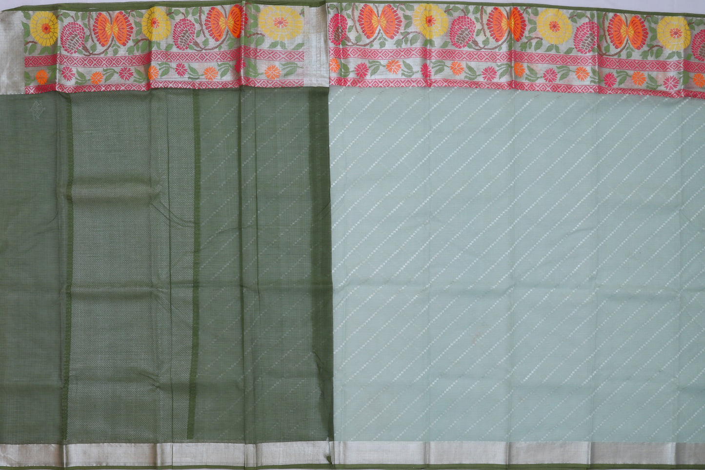 Kota Silk Diagonal Lines Grey Saree