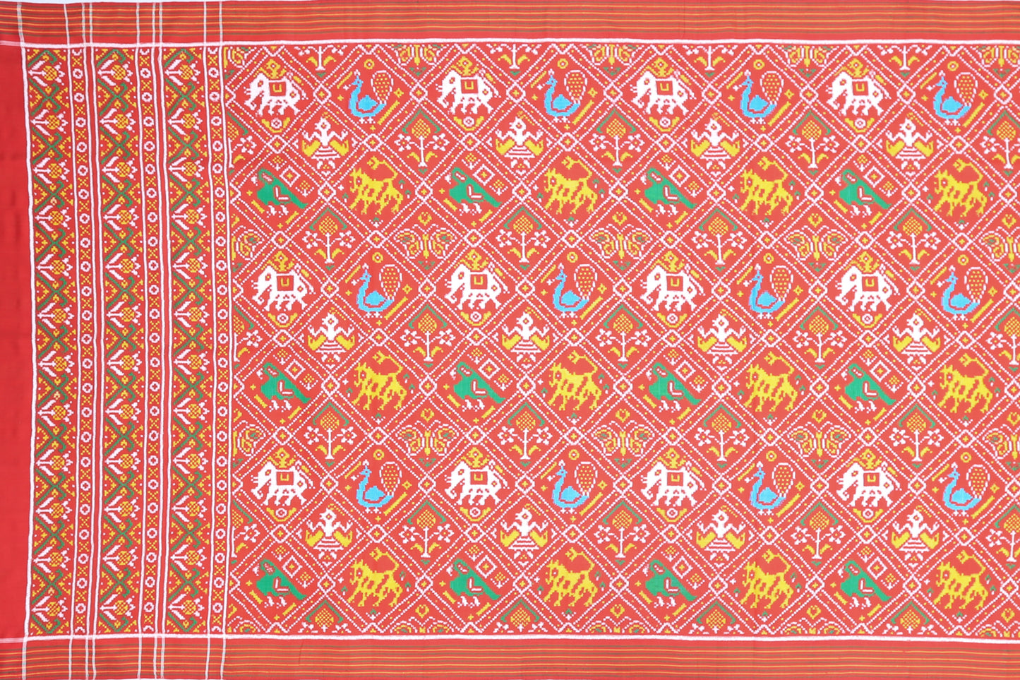 Patan Patola Silk Ikat 7 Figure Red Saree