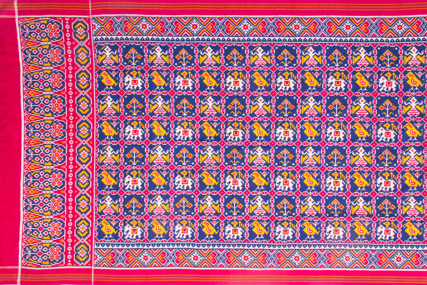 Patan Patola Silk Double Ikat 4 Figure Blue Saree