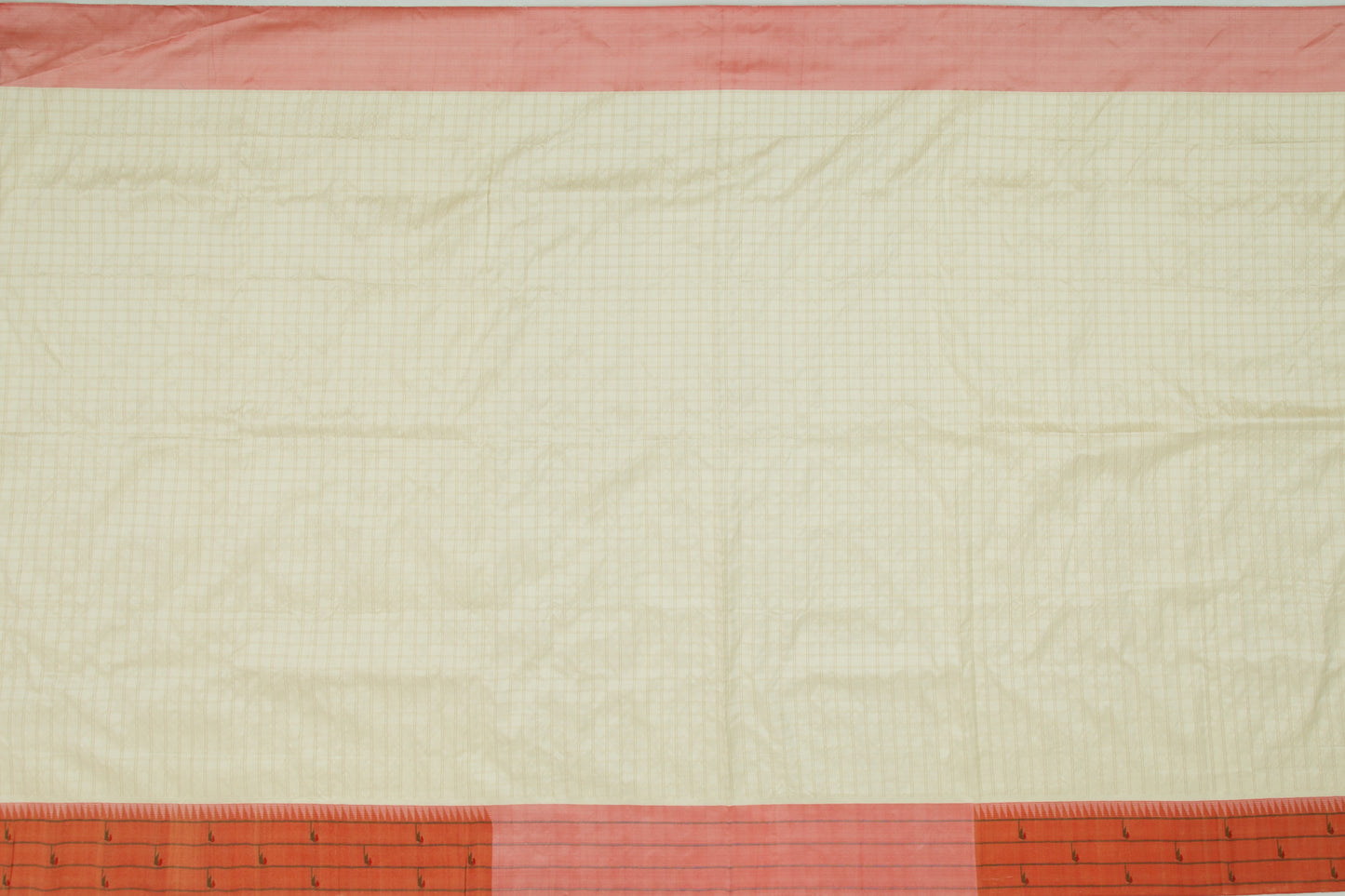 Paithani Silk Checks Cream Saree With Triple Muniya Border