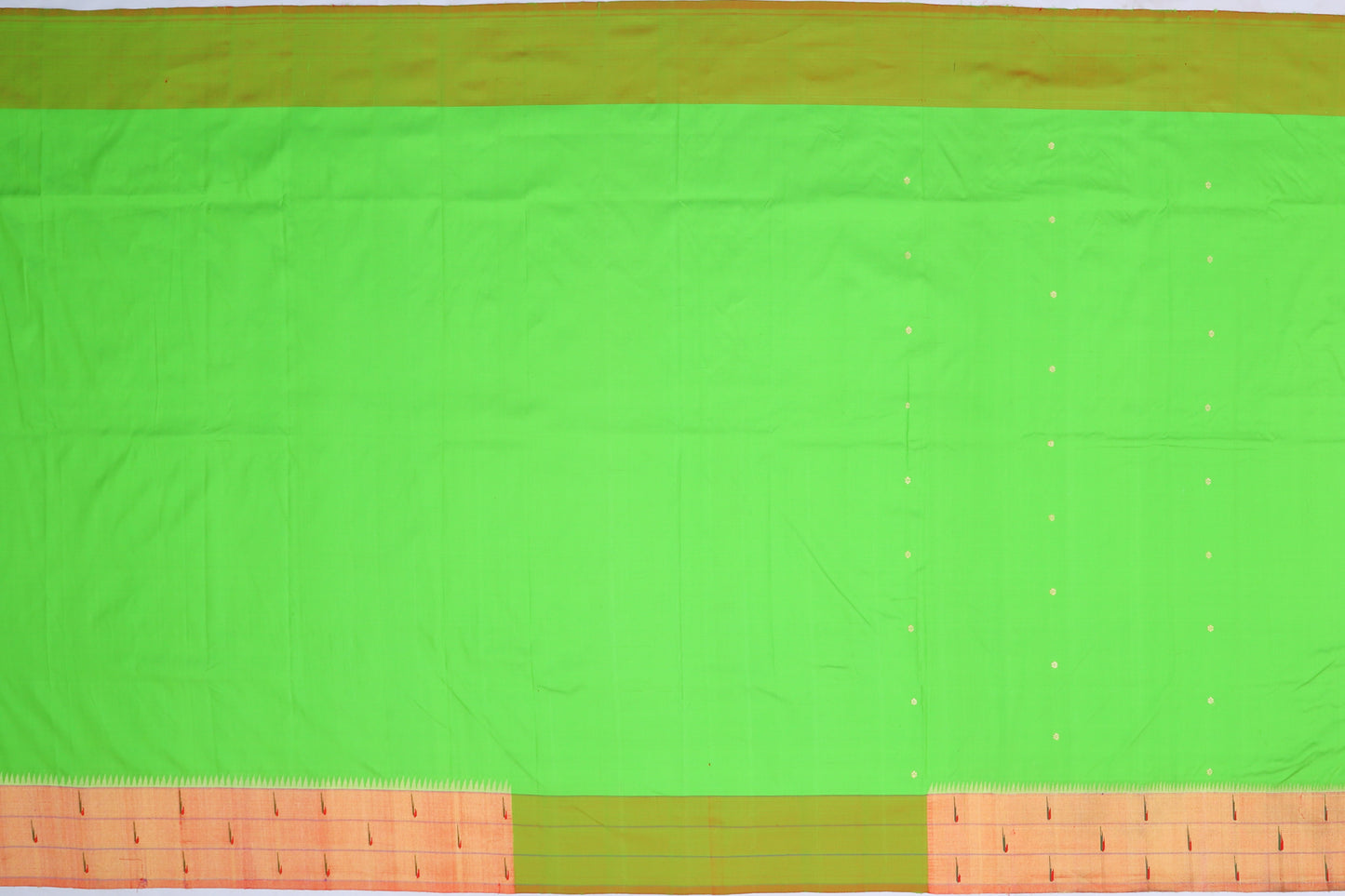 Paithani Silk Butta Green Saree With Triple Muniya Border