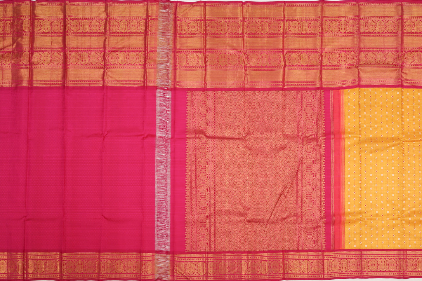 Kanchipuram Silk Checks And Butta Yellow Saree