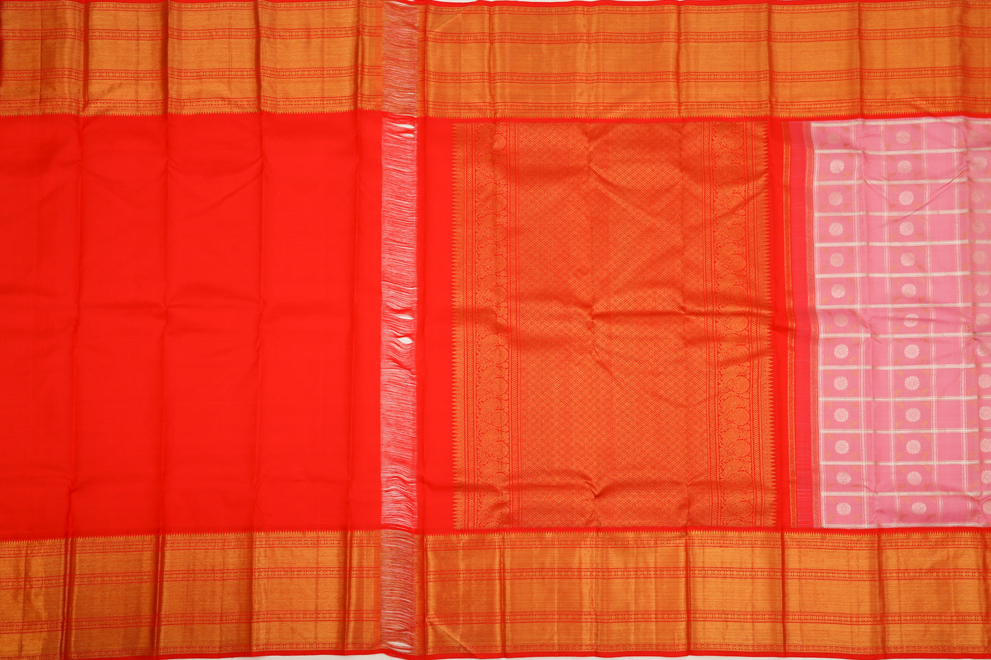 Kanchipuram Silk Checks And Butta Pink Saree