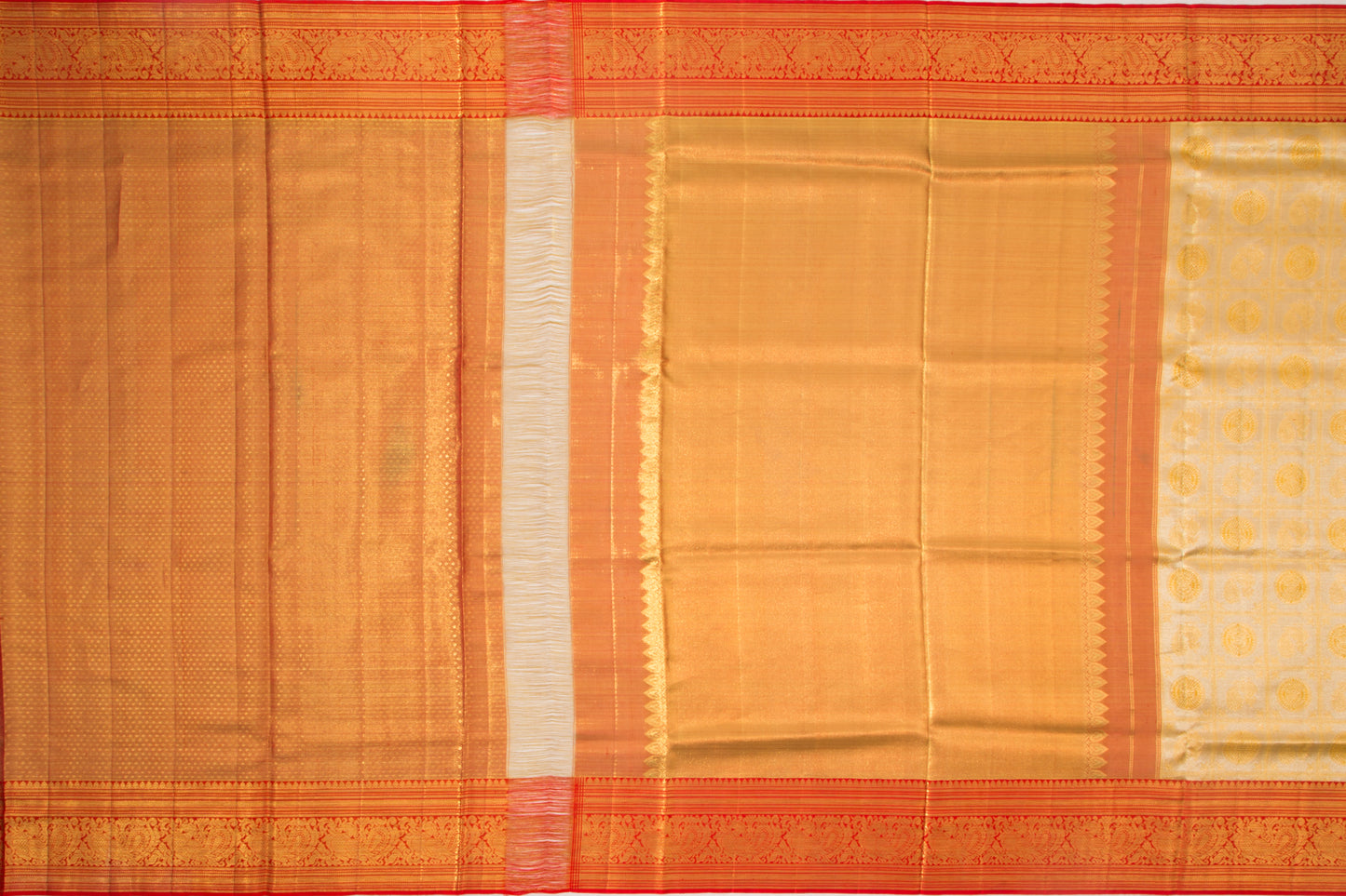 Kanchipuram Silk Tissue Checks And Butta Gold Saree