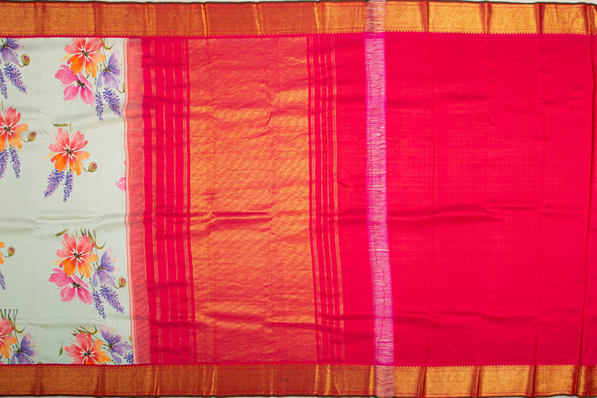 Kanchipuram Silk Floral Printed Pastel Green Saree