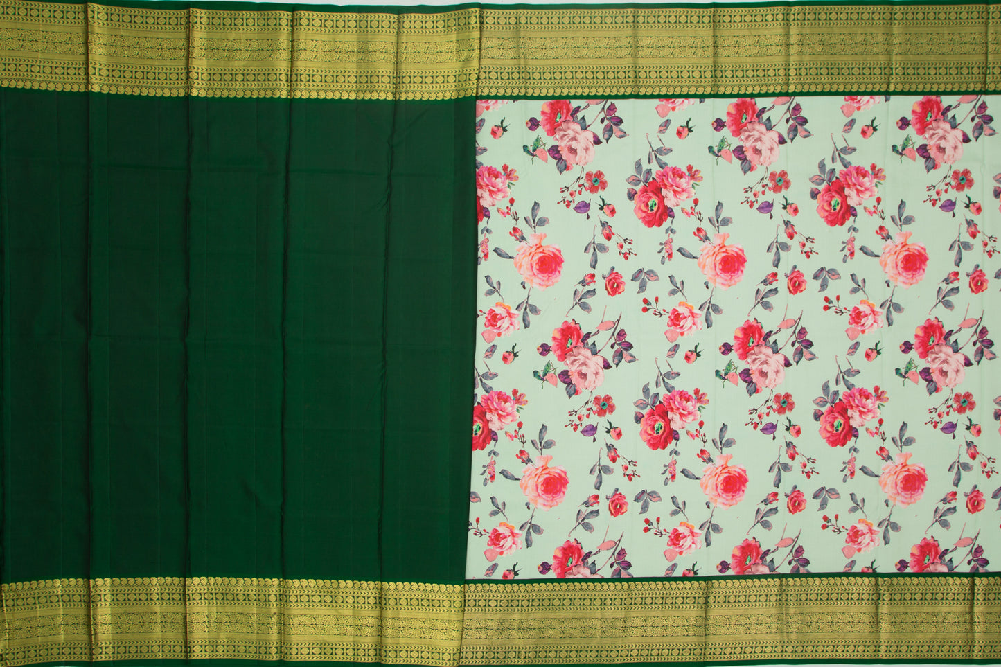 Kanchipuram Silk Floral Printed Pastel Green Saree