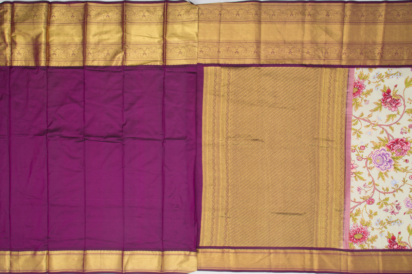 Kanchipuram Silk Floral Printed Pastel Green Saree