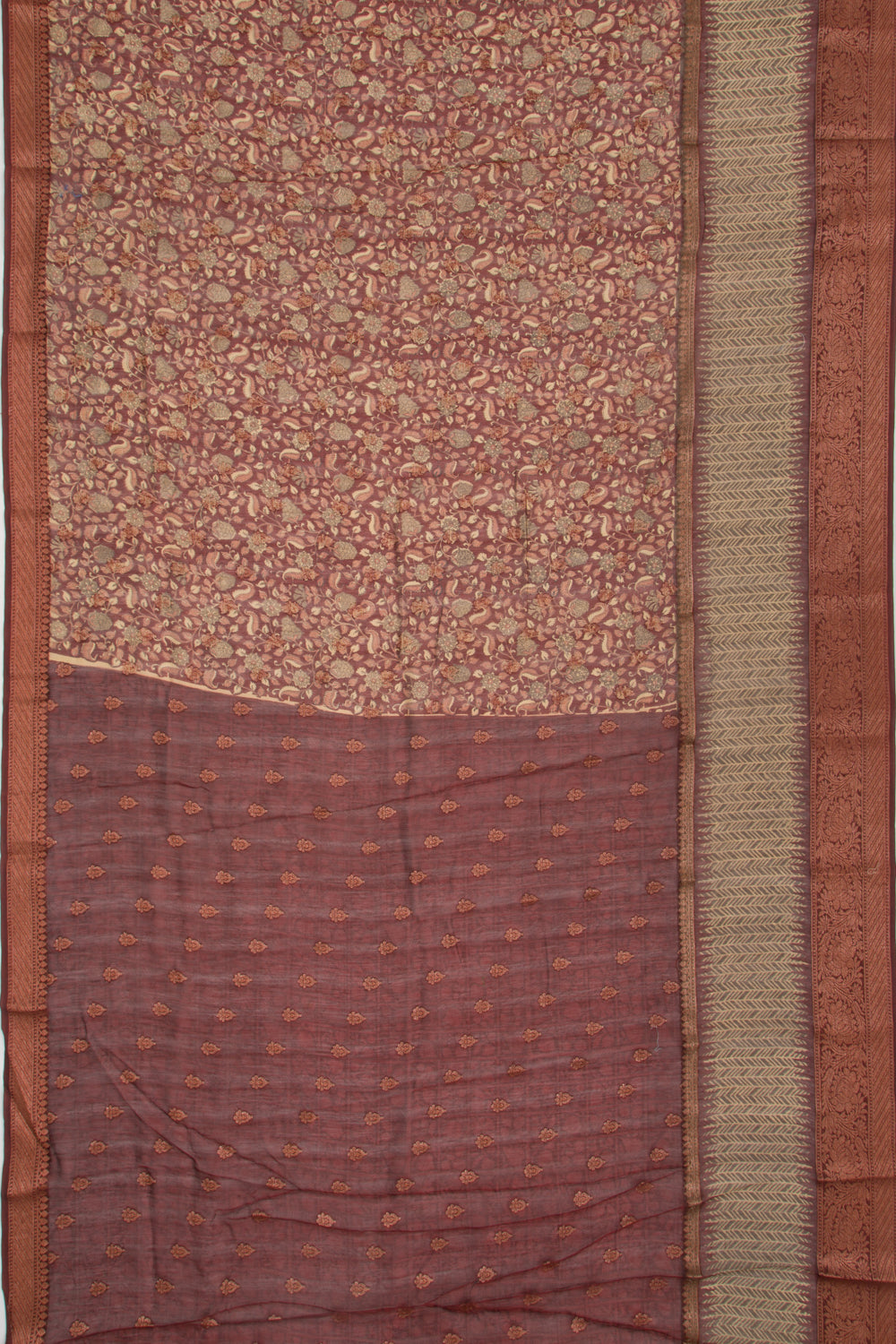 Chanderi Silk Floral Printed Brown Saree