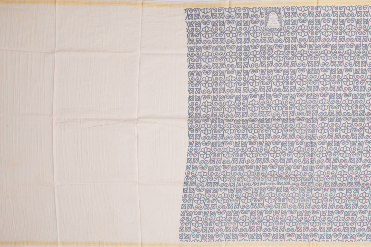 Handspun Cotton Printed White Saree