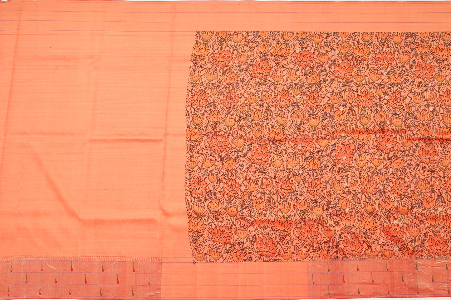 Paithani Silk Printed Orange Saree