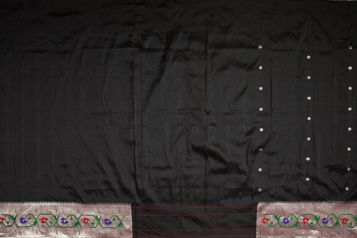 Paithani Silk Butta Black Saree With Asavali Border