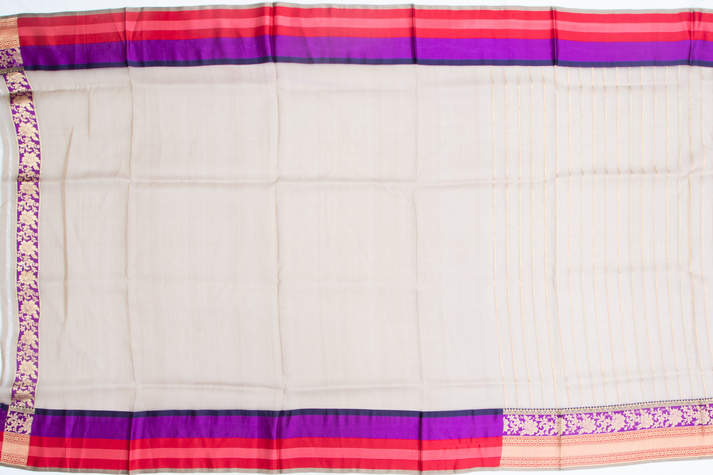 Banarasi Kora Organza Vertical Lines Grey Saree