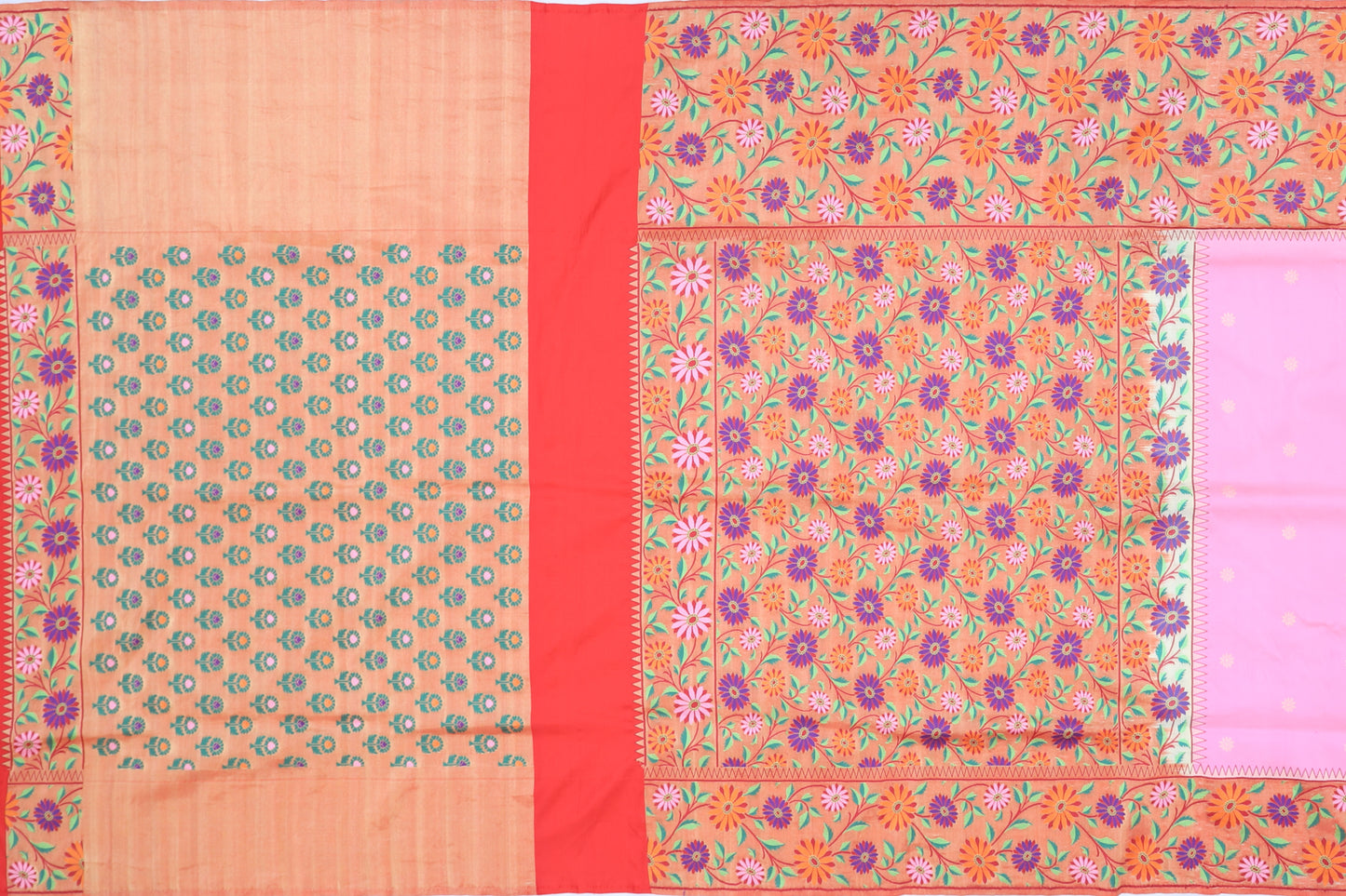 Banarasi Silk Butta Baby Pink Saree With Paithani inspired Border