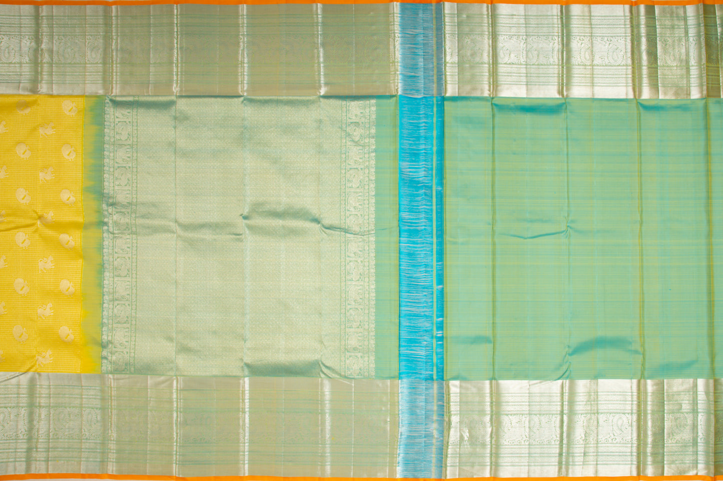 Kanchipuram Silk Checks And Butta Lemon Yellow Saree
