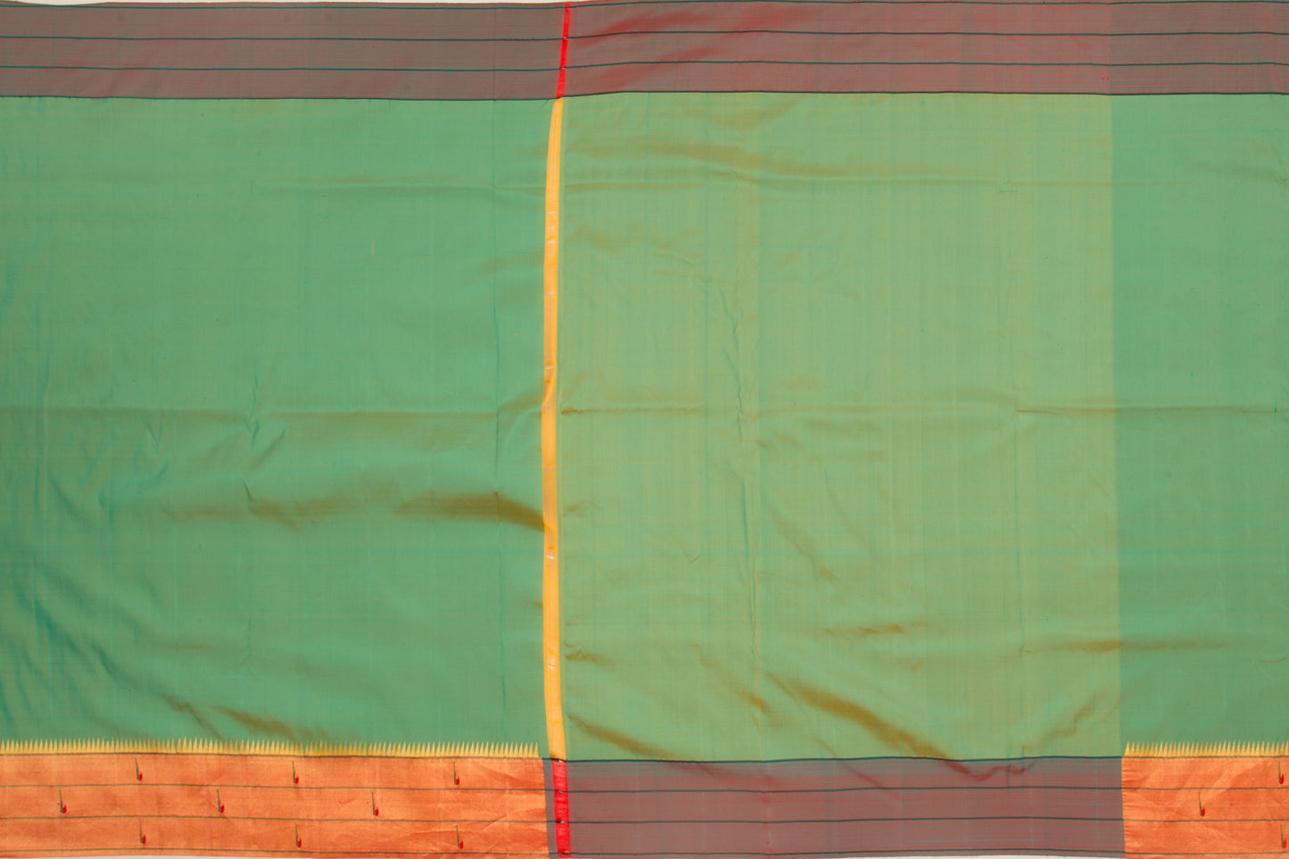 Paithani Silk Butta Pastel Green Saree With Triple Muniya Border