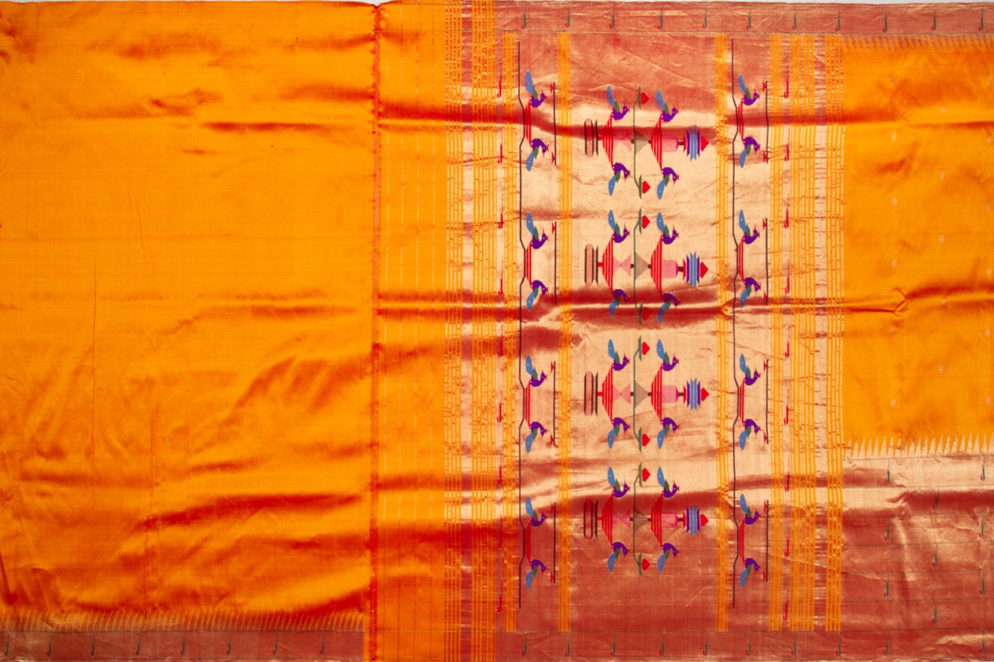 Paithani Silk Butta Orange Saree With Muniya Border