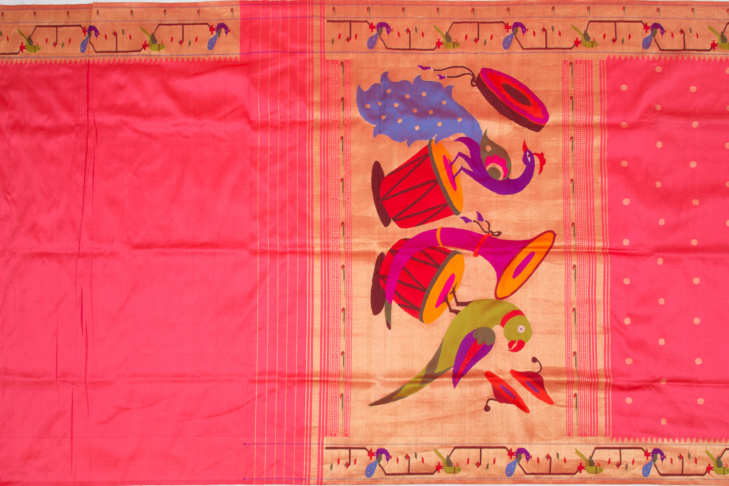 Paithani Silk Butta Pink Saree With Akruthi Border
