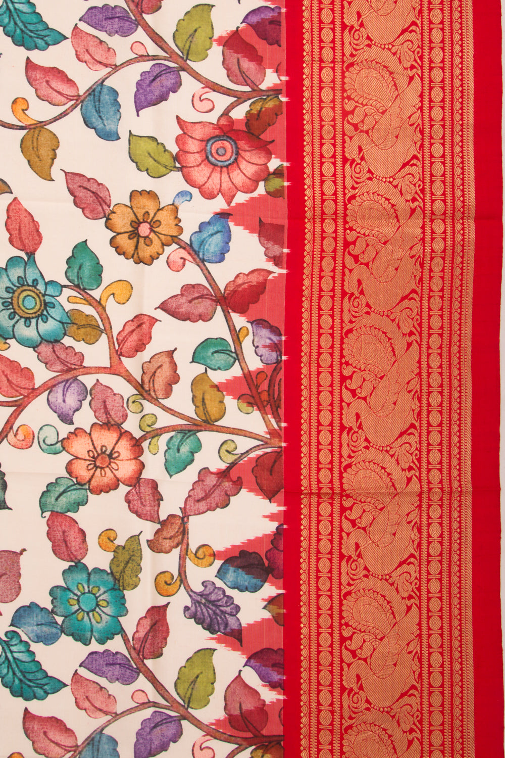 Kanchipuram Silk Floral Printed White Dupatta