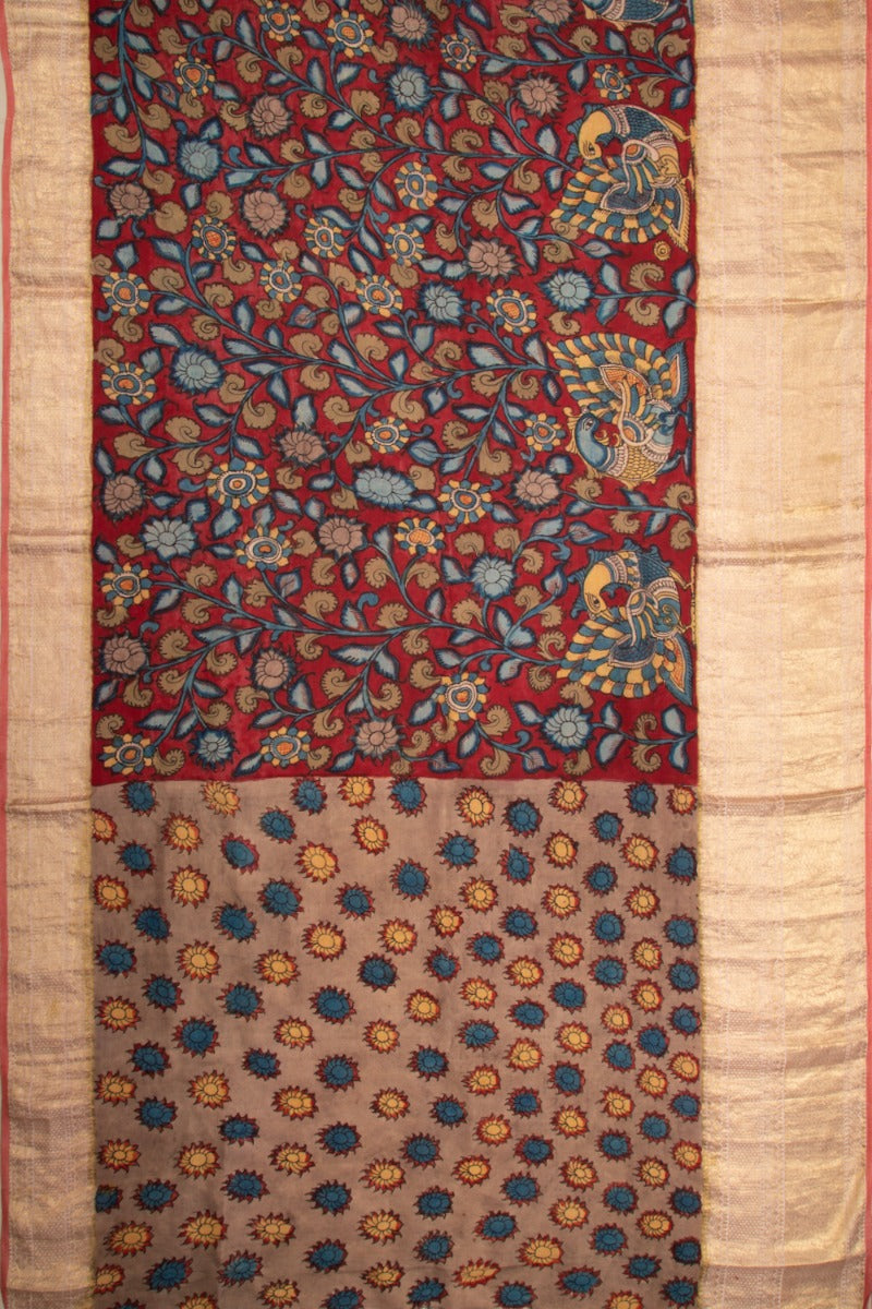 Kanchipuram Silk Kalamkari Red Saree