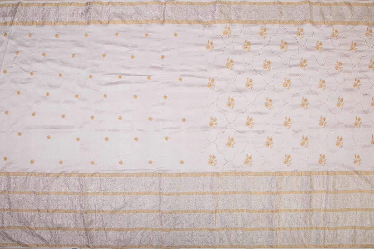 Kanchipuram Silk Jaal White Saree