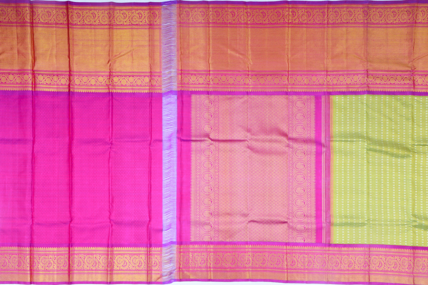 Kanchipuram Silk Checks And Butta Green Saree