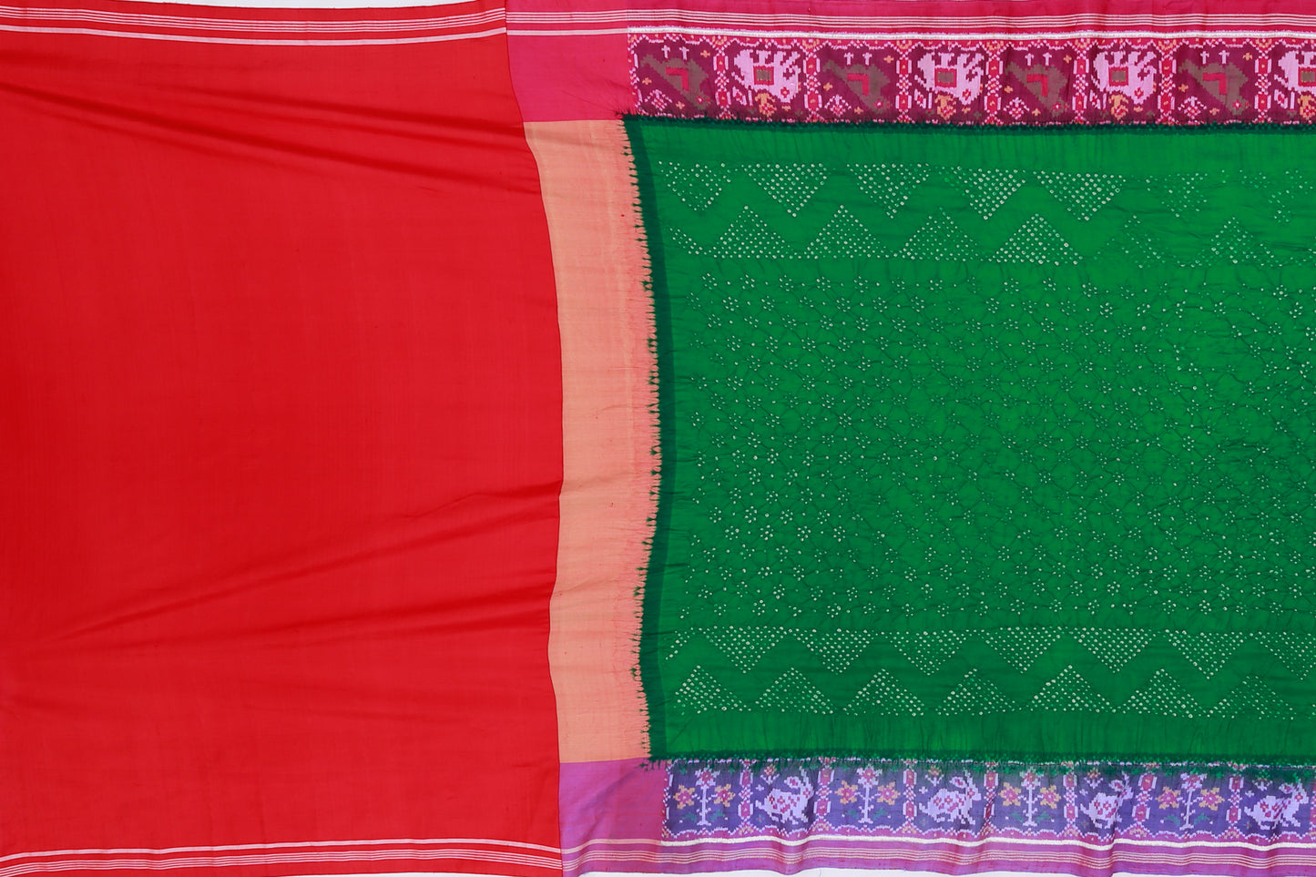 Semi Patan Bandhani Silk Green Saree