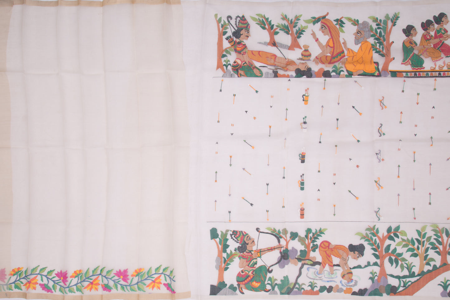 Dhakai Organza Jamdani Ramayana Story White Saree