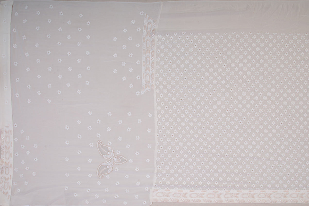 Lucknow Chikankari Georgette Cream Saree