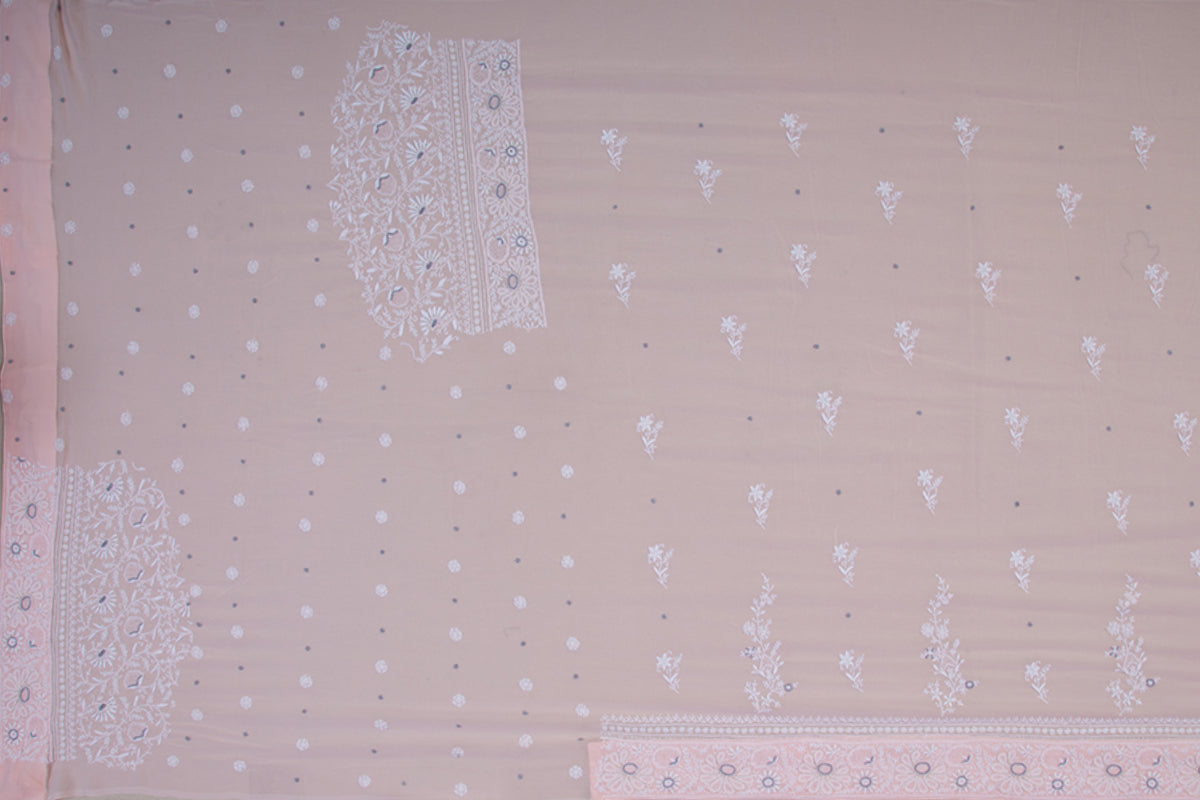Lucknow Chikankari Georgette Baby Pink Saree