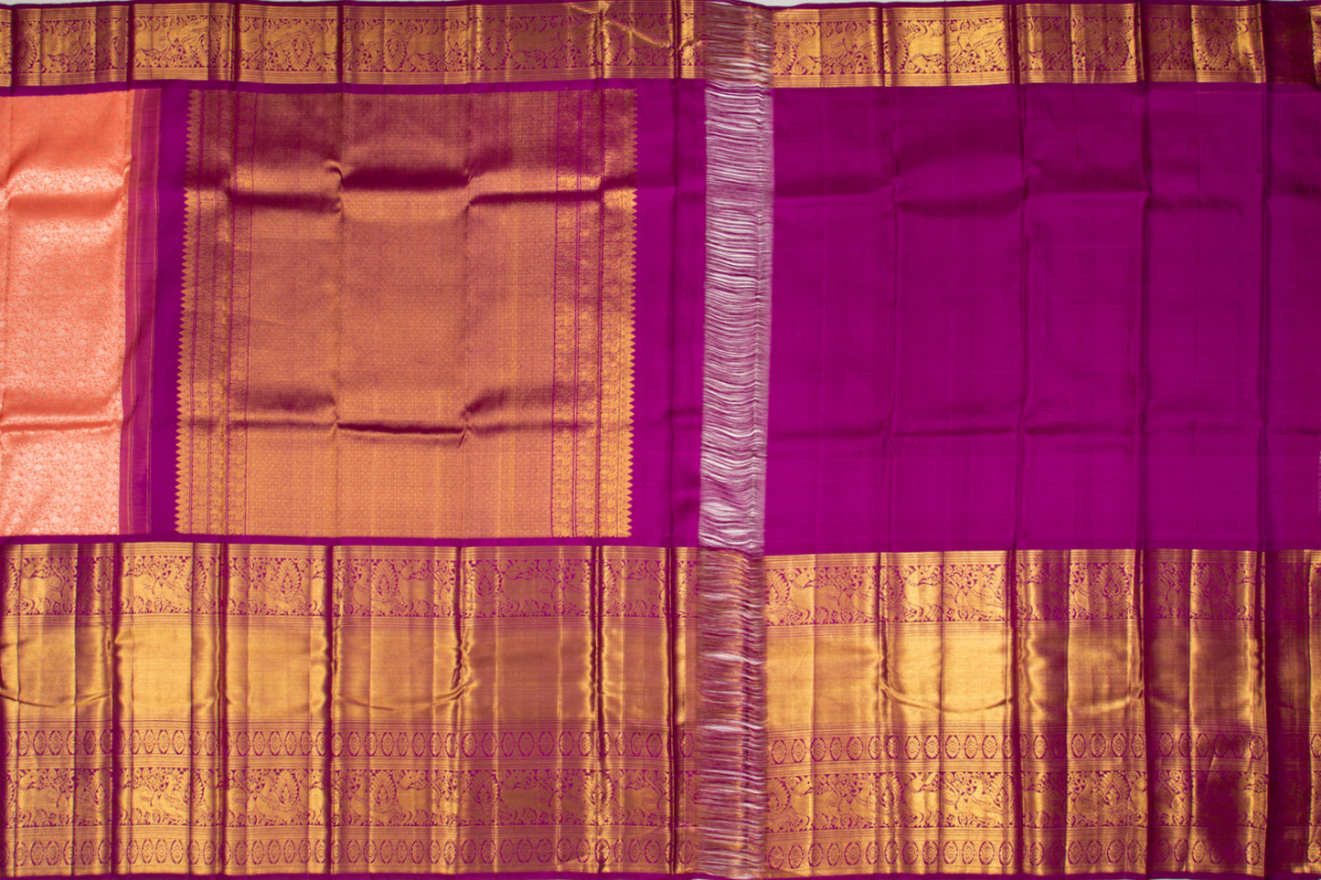 Kanchipuram Silk Brocade Pastel Orange Saree